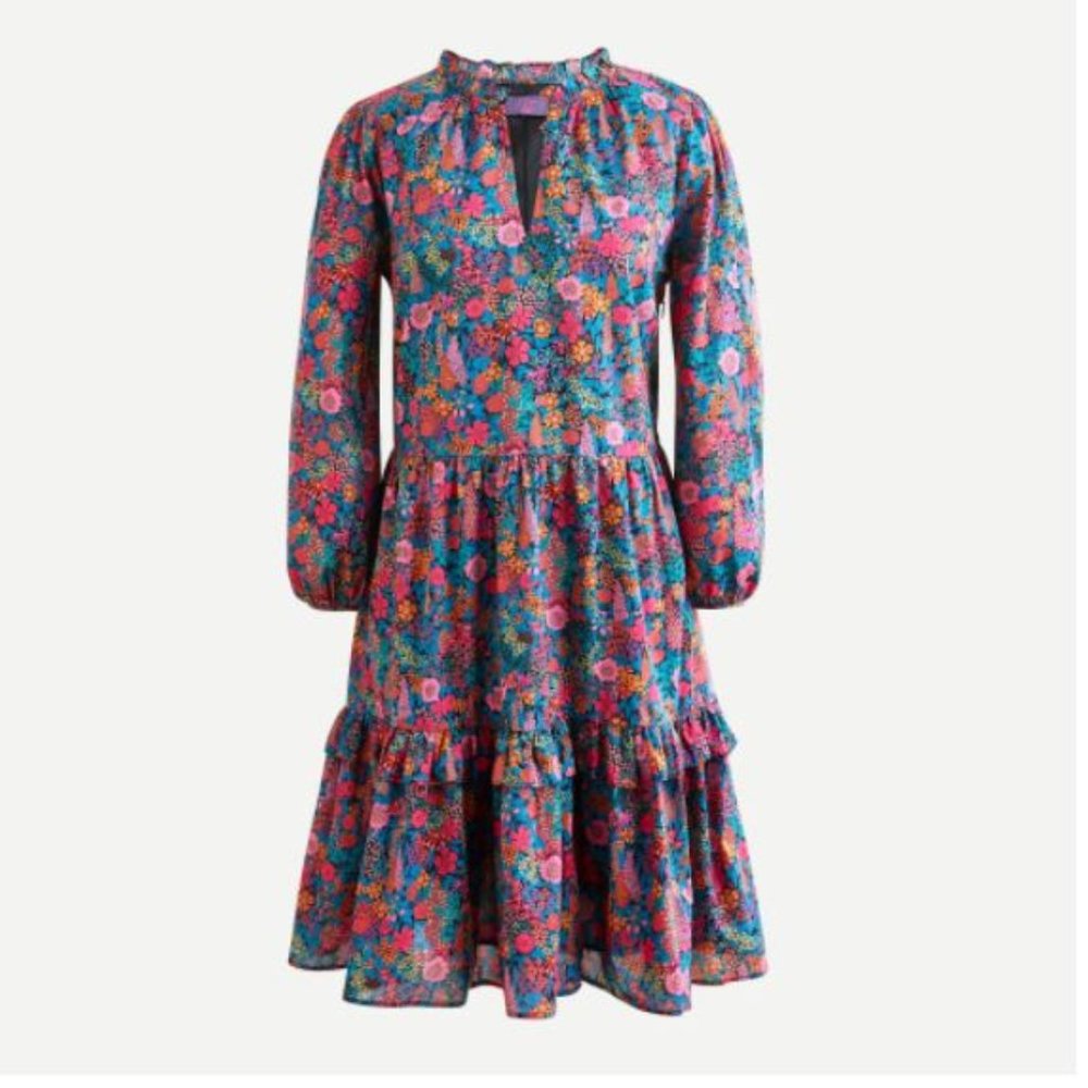 J. Crew | Ruffleneck Tiered Popover Dress in Liberty Ciara print Size XS